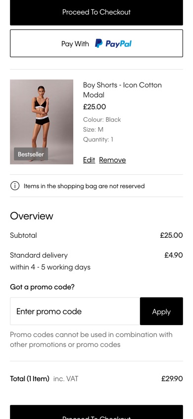 Calvin Klein basket line item with a smaller product photo and tighter details