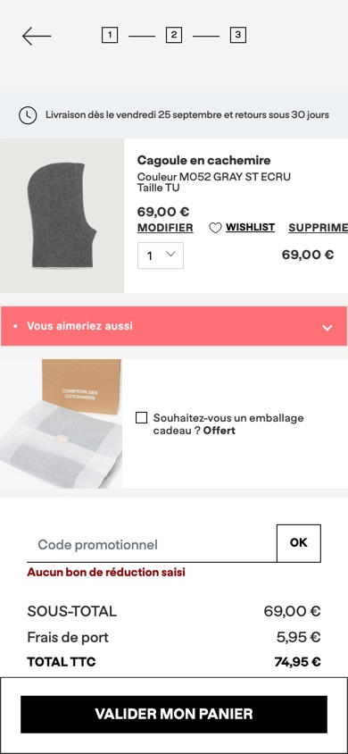 Comptoir des Cotonniers basket with a coral Vous aimeriez aussi bar between the item and the gift-wrap option