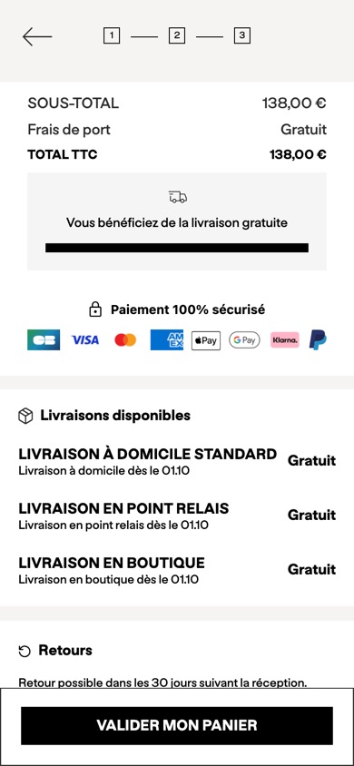 Comptoir des Cotonniers basket with a secure payment line above the card and wallet logos