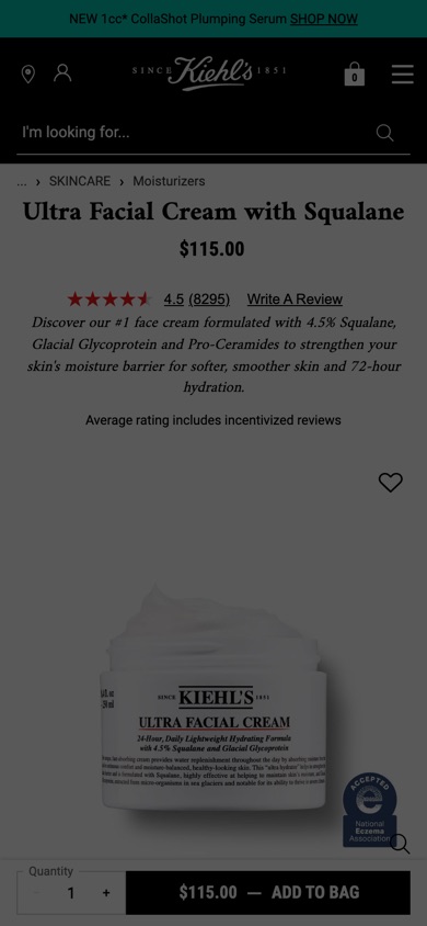 Kiehl's product page before the test